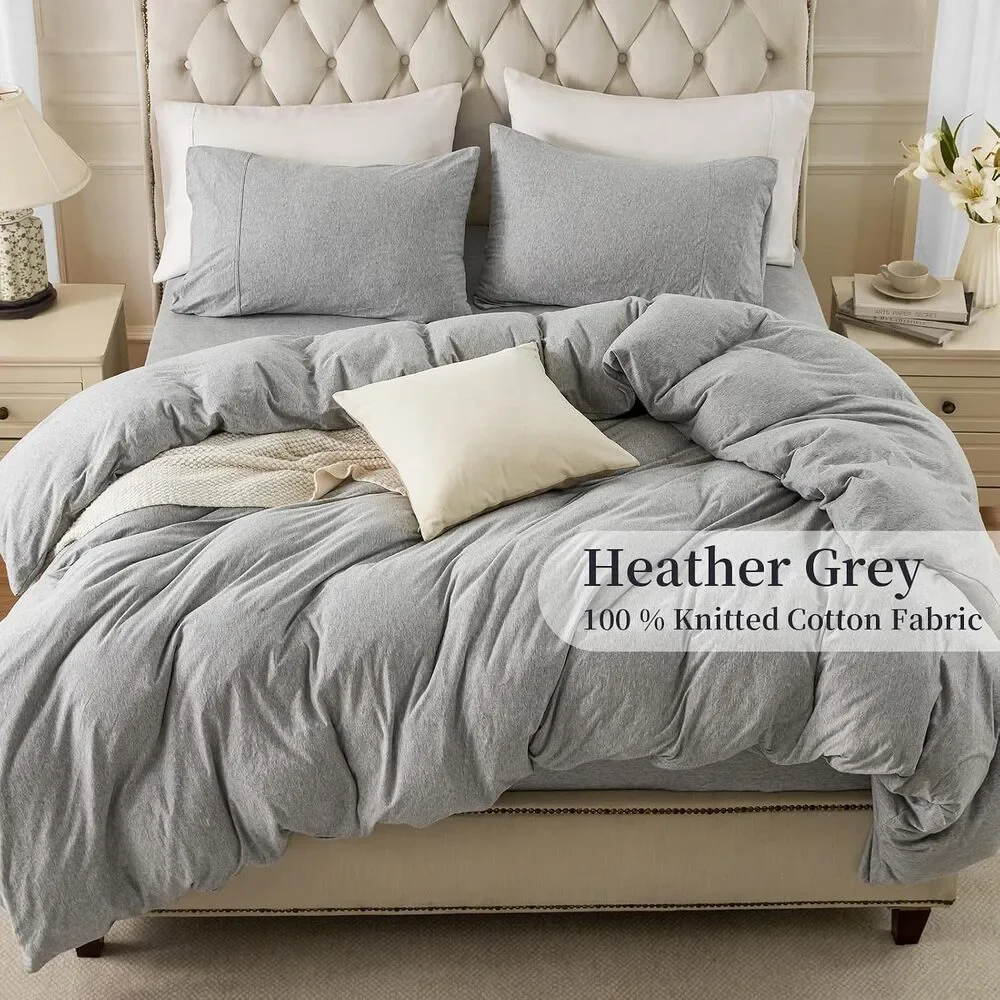PURE ERA Jersey Knit Duvet Cover Set 100% Cotton 3pc Bedding Heather Grey Full